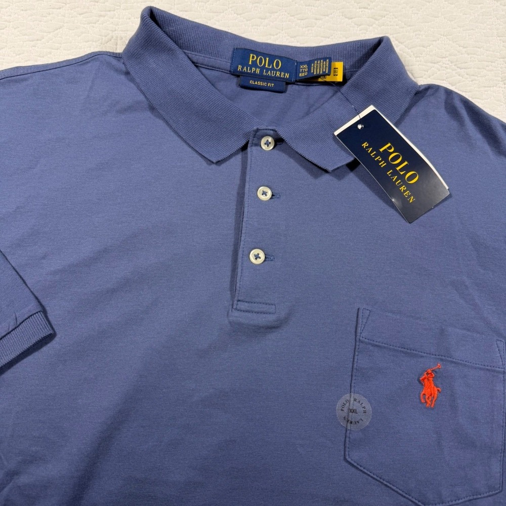 NWT Ralph Lauren Polo Shirt Mens XXL Classic Fit Blue Red Pony Pocket SS